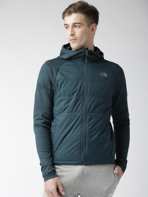 

The North Face Men Teal Blue Solid Hooded Fast Hike Hybrid Jacket