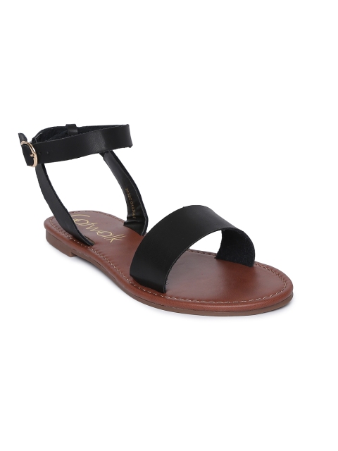 

Catwalk Women Black Solid Synthetic Open Toe Flats
