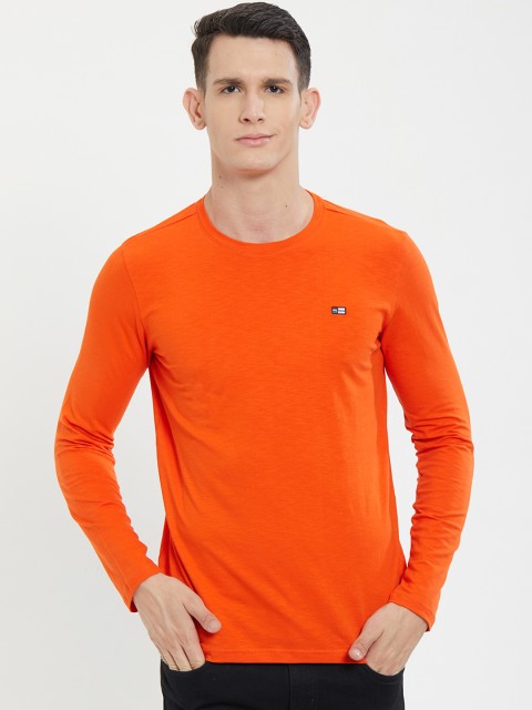

NEXGEN CLUB Men Orange Solid Round Neck T-shirt