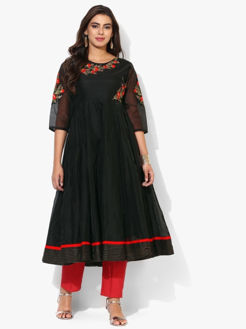 

Sangria Women Black Floral Embroidered Anarkali Kurta
