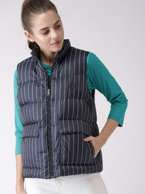 

Tommy Hilfiger Women Navy Striped Padded Jacket, Navy blue