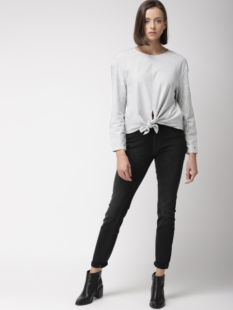 

Tommy Hilfiger Women Black & White Striped Top