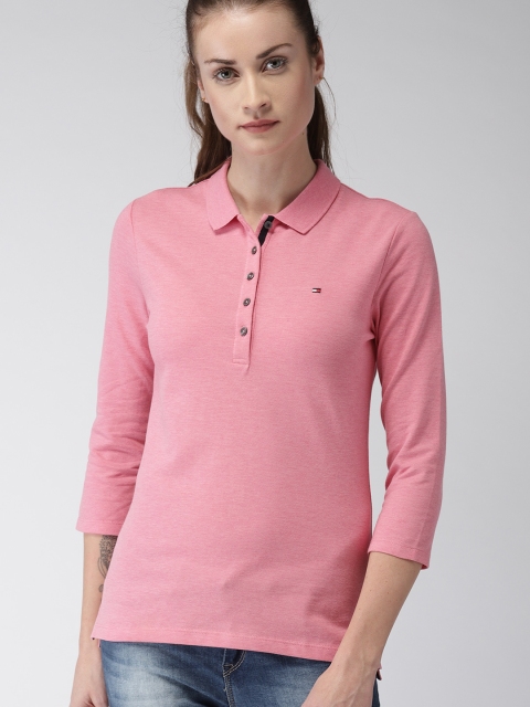 

Tommy Hilfiger Women Pink Solid Polo Collar Slim Fit T-shirt