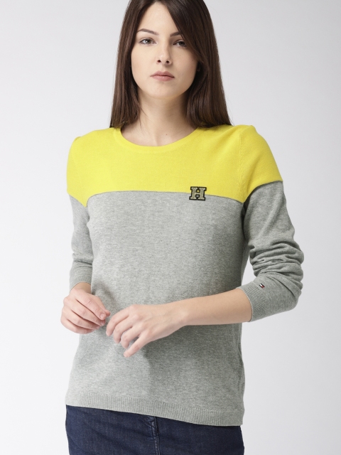 

Tommy Hilfiger Women Yellow & Grey Colourblocked Pullover