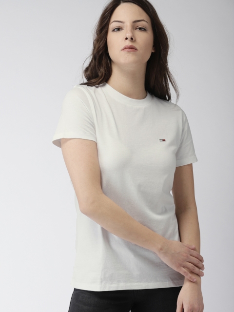 

Tommy Hilfiger Women White Solid Round Neck T-shirt
