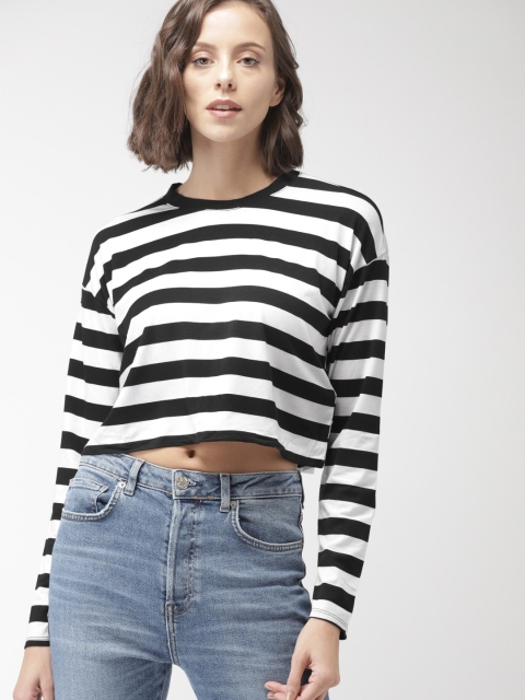 

FOREVER 21 White & Black Striped Crop Top