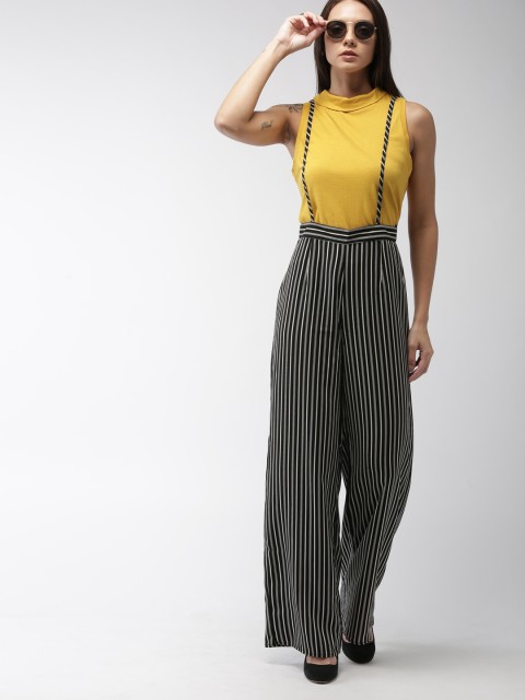 

FOREVER 21 Women Black & White Regular Fit Striped Regular Trousers