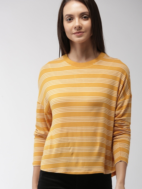 

FOREVER 21 Women Mustard Yellow Striped Top