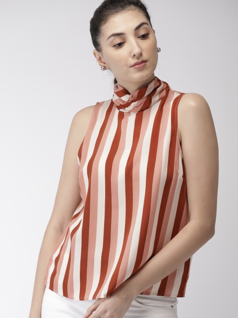 

FOREVER 21 Women Brown & Peach-Coloured Striped Regular Top