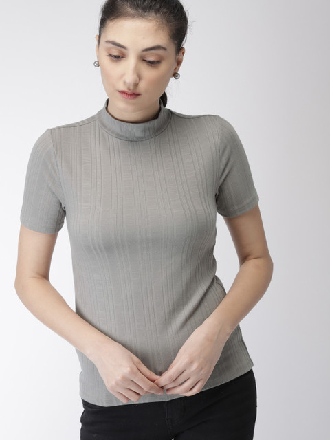 

FOREVER 21 Women Grey Self Striped Top