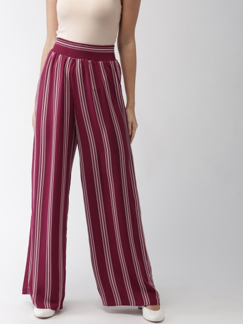 

FOREVER 21 Women Burgundy Loose Fit Striped Parallel Trousers