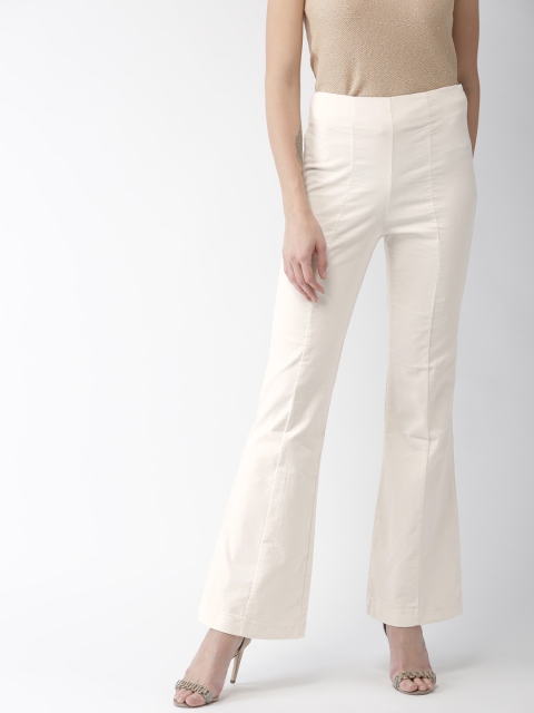 

FOREVER 21 Women Cream-Coloured Tapered Fit Solid Regular Trousers