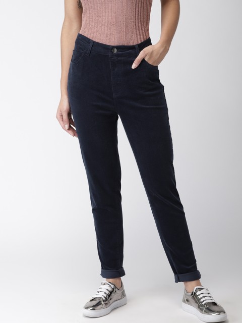 

FOREVER 21 Women Navy Blue Regular Fit Solid Regular Trousers