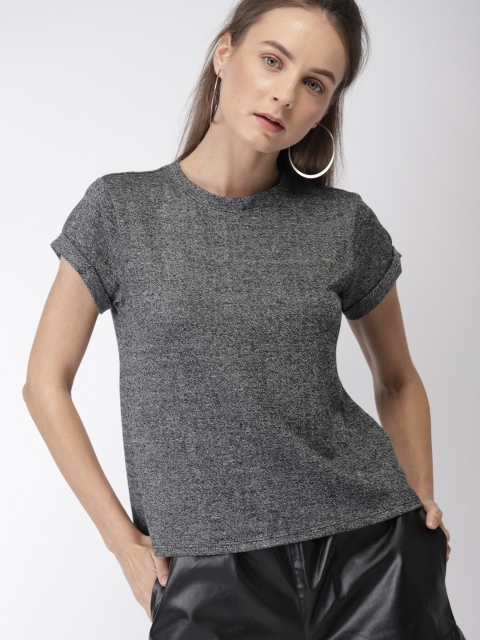 

FOREVER 21 Women Charcoal Grey Self Design Regular Fitted Top