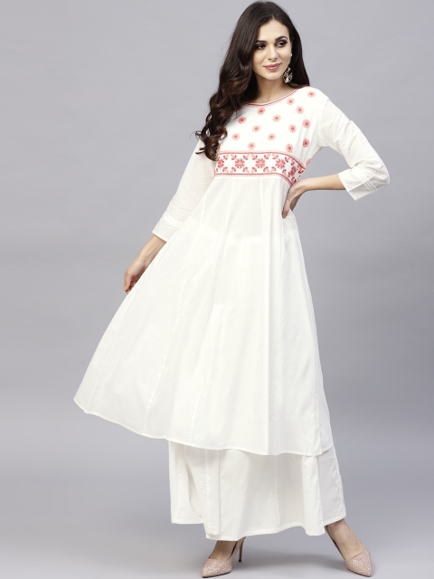 

Bhama Couture Women White Yoke Design Kurta with Palazzos