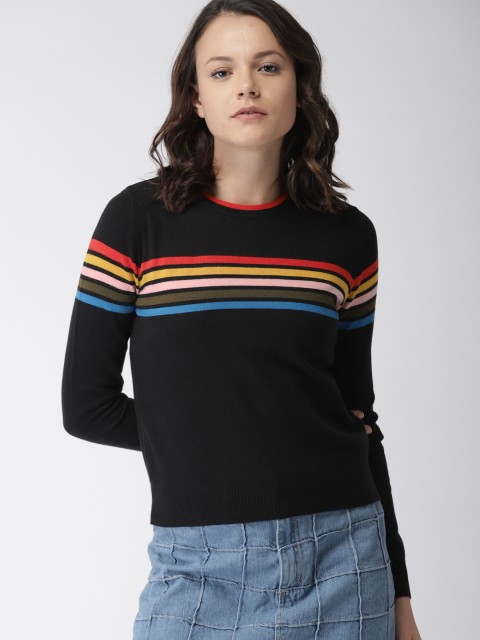 

FOREVER 21 Women Black Striped Pullover