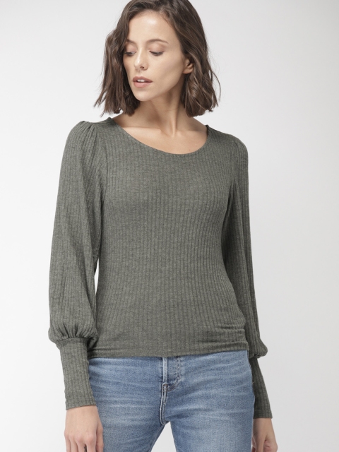 

FOREVER 21 Women Grey Self-Striped Pullover