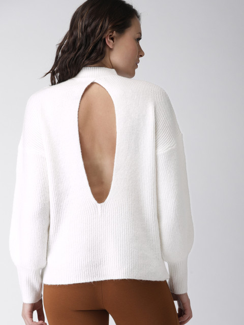 

FOREVER 21 Women White Solid Pullover Sweater