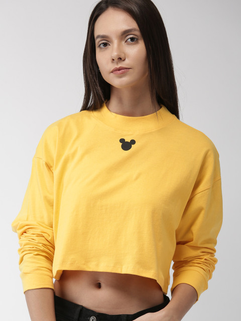 

FOREVER 21 Women Yellow Printed Round Neck T-shirt