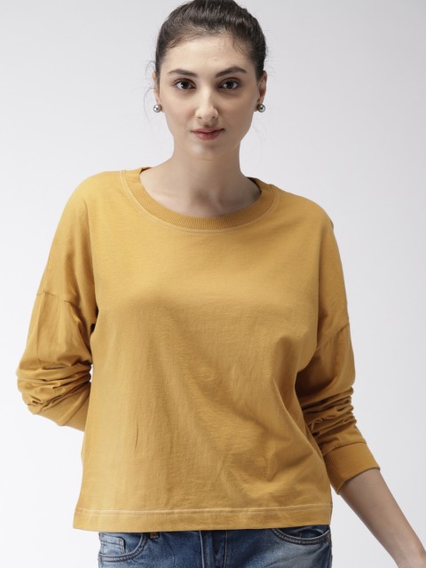 

FOREVER 21 Women Mustard Yellow Solid T-Shirt