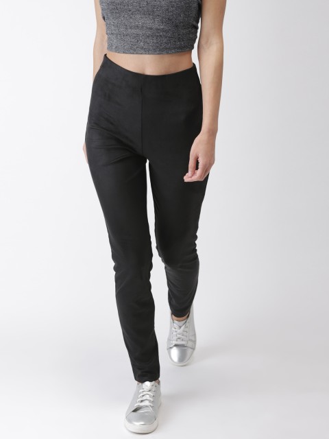 

FOREVER 21 Women Black Velvet Treggings