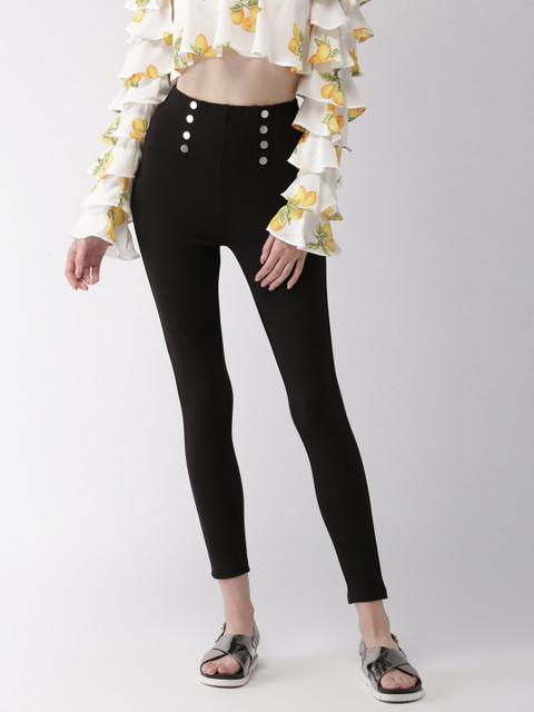 

FOREVER 21 Women Black High-Rise Cropped Treggings