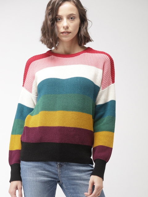 

FOREVER 21 Women Multi-Coloured Striped Pullover Sweater