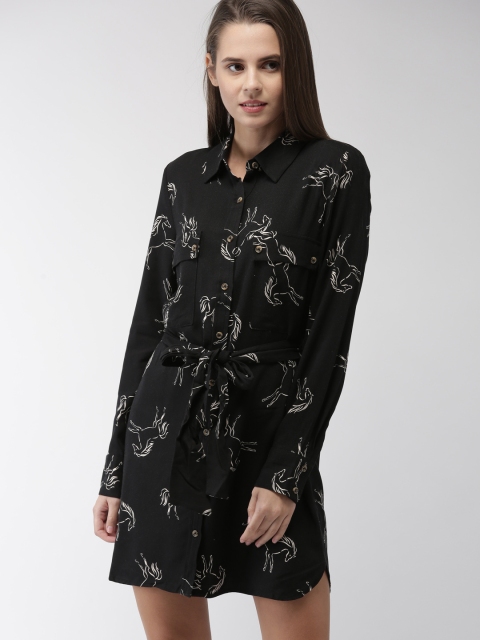 

FOREVER 21 Women Black Printed Shirt Dress