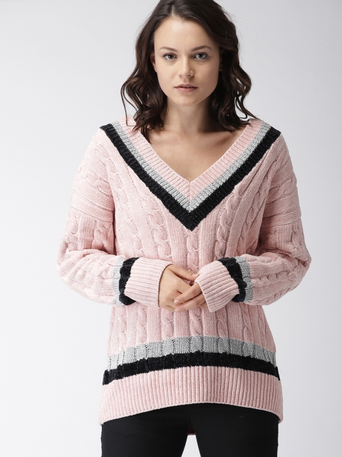 

FOREVER 21 Women Pink Self-Design Pullover Sweater