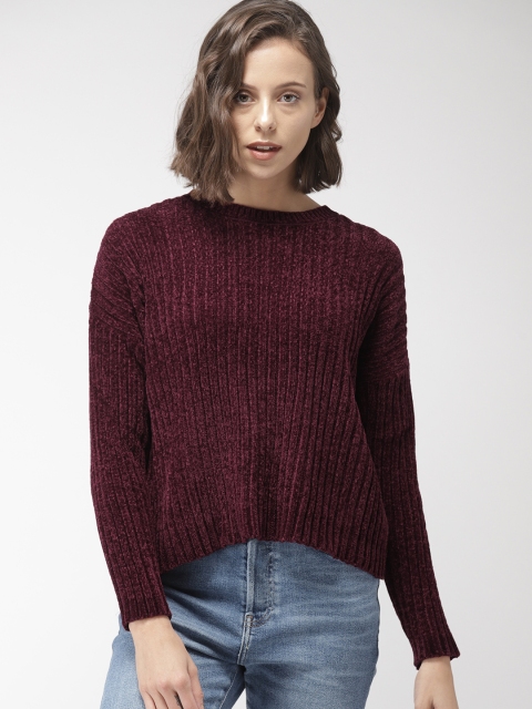 

FOREVER 21 Women Burgundy-Coloured Solid Pullover Sweater