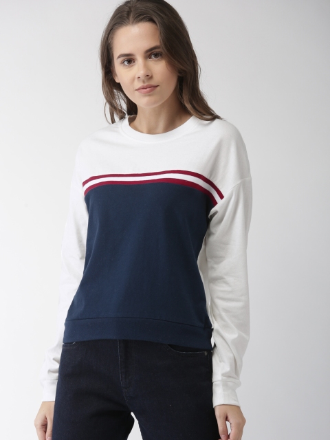 

FOREVER 21 Women Navy Blue & White Colourblocked Sweatshirt