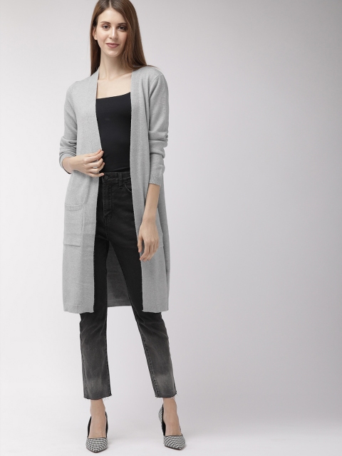 

FOREVER 21 Women Grey Solid Longline Sweater