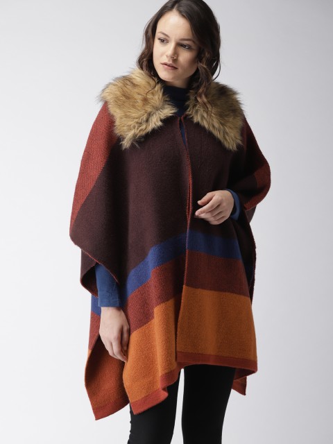 

FOREVER 21 Women Burgundy & Orange Colourblocked Sweater