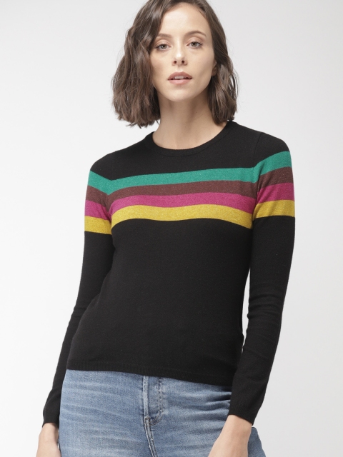

FOREVER 21 Women Black Striped Sheen Pullover