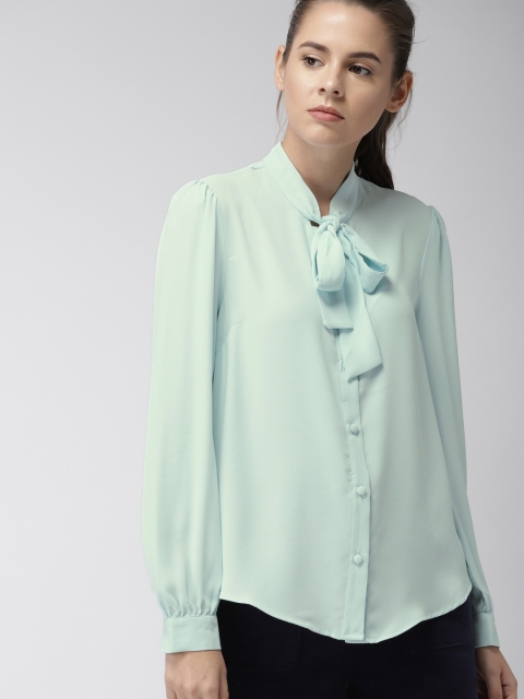 

FOREVER 21 Women Green Solid Tie-Up Shirt Style Top