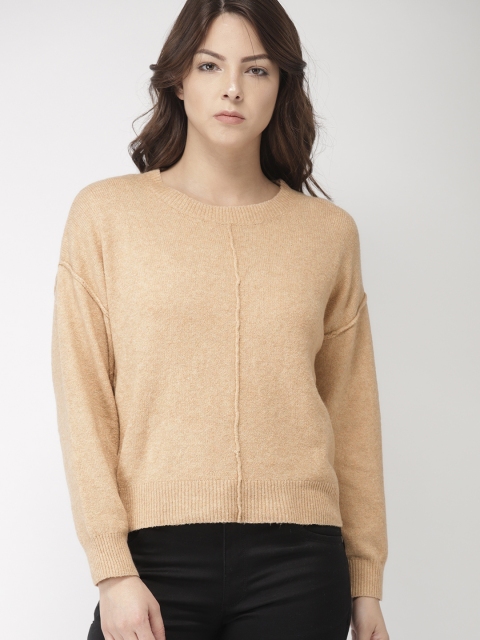 

FOREVER 21 Women Beige-Coloured Solid Pullover Sweater