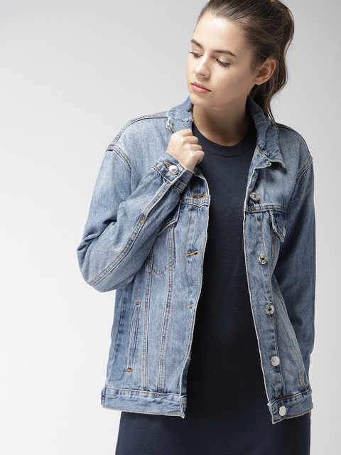 

FOREVER 21 Women Blue Washed Denim Jacket