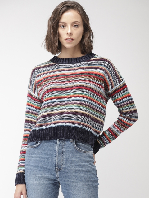 

FOREVER 21 Women Multi-Coloured Self Striped Pullover