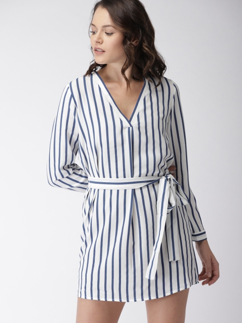 

FOREVER 21 Women White Striped A-Line Dress