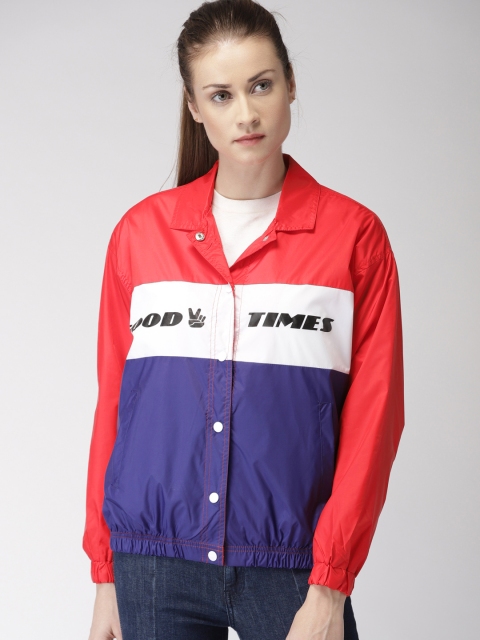 

FOREVER 21 Women Blue Colourblocked Windcheater Sporty Jacket