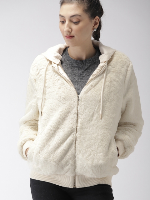 

FOREVER 21 Women Cream Faux and Fur Bomber Jacket