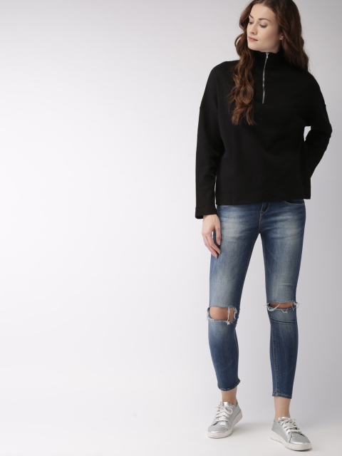 

FOREVER 21 Women Black Solid Sweatshirt
