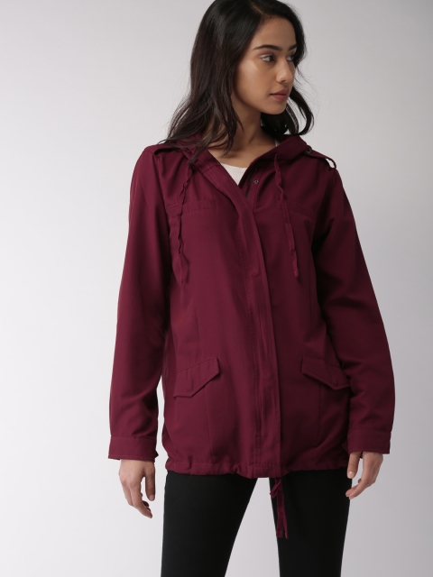 

FOREVER 21 Women Burgundy Solid Tailored Jacket