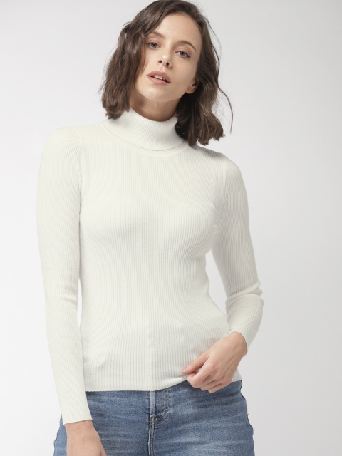 

FOREVER 21 Women White Self-Striped Pullover