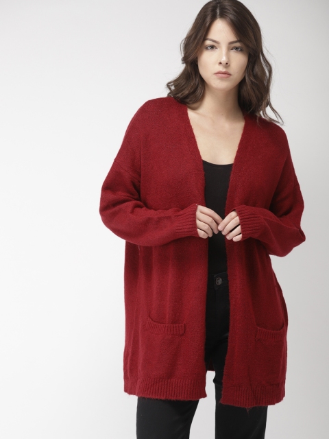 

FOREVER 21 Women Maroon Front-Open Sweater