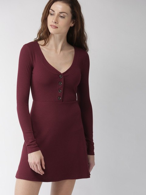

FOREVER 21 Women Burgundy Solid Sheath Dress