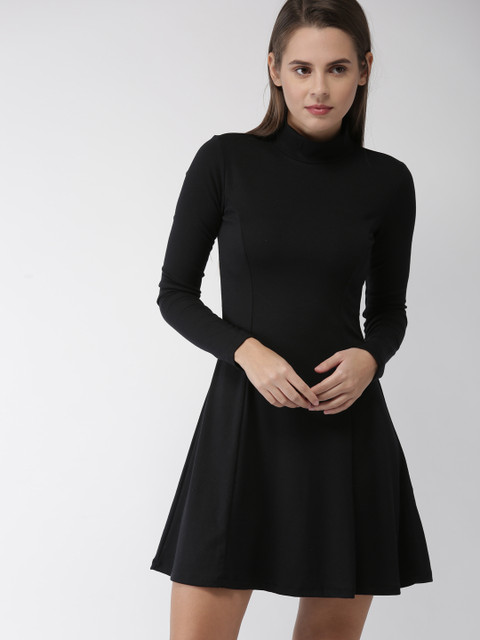 

FOREVER 21 Women Black Solid Fit and Flare Dress