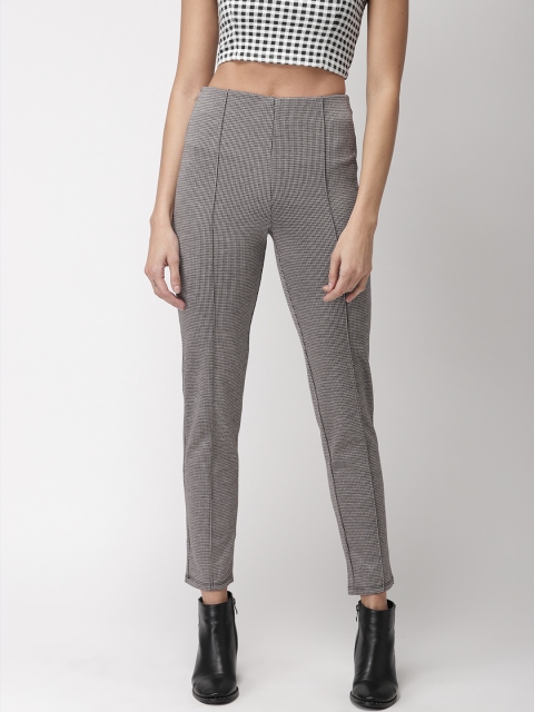 

FOREVER 21 Women Black & Grey Self-Design Treggings
