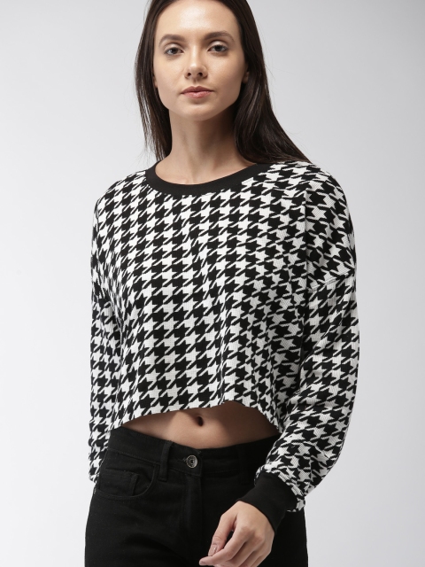 

FOREVER 21 Women Black Printed Boxy Top
