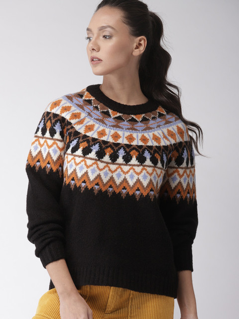 

FOREVER 21 Women Black Self Design Pullover